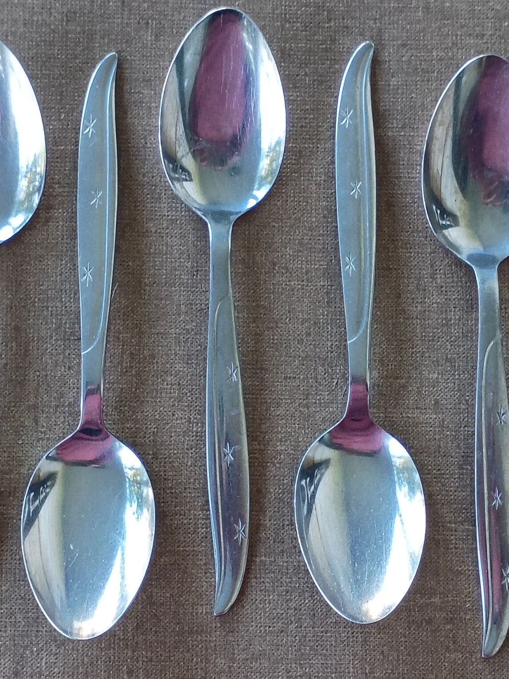 Set of Five (5) Stainless Steel Japan Atomic Starburst Stainless Tablespoons